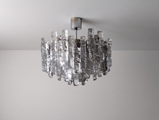 Lampadario Kalmar in vetro effetto ghiaccio, Austria, anni '70 – kroonluchters, Glass, Metal