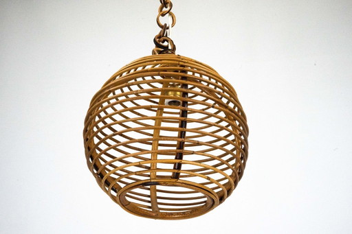 Lámpara de araña italiana vintage de bambú de los años 50