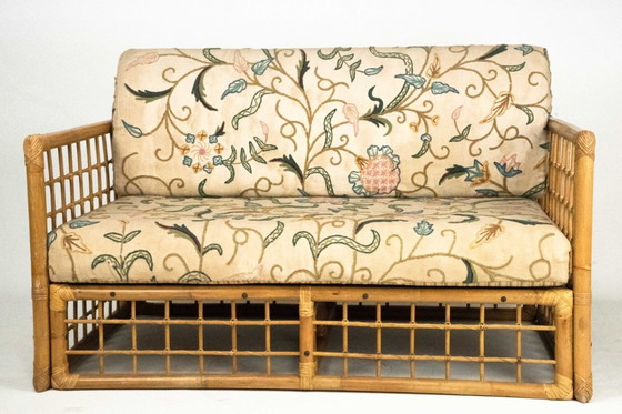 Image 1 of Loveseat italiano de mediados de siglo con un toque tropical chic de Vivai del Sud, ratán y bambú, década de 1960