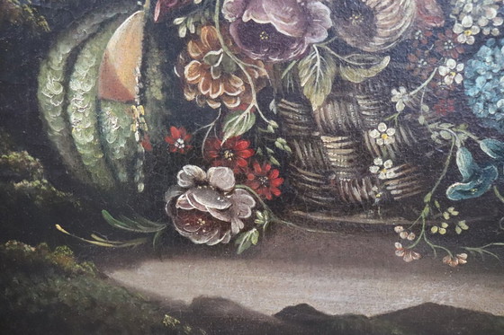 Image 1 of Still Life with Flowers, Antique Oil on Canvas, Italy 18th Century