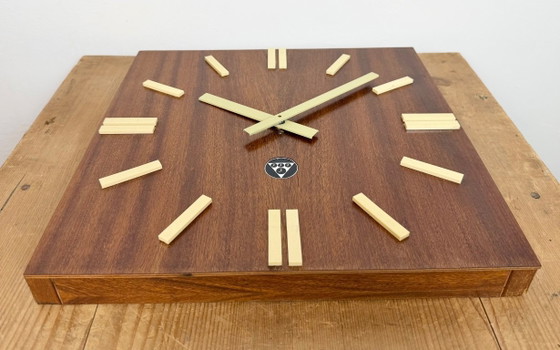 Image 1 of Vintage Brown Wooden Wall Clock from Pragotron, 1980s