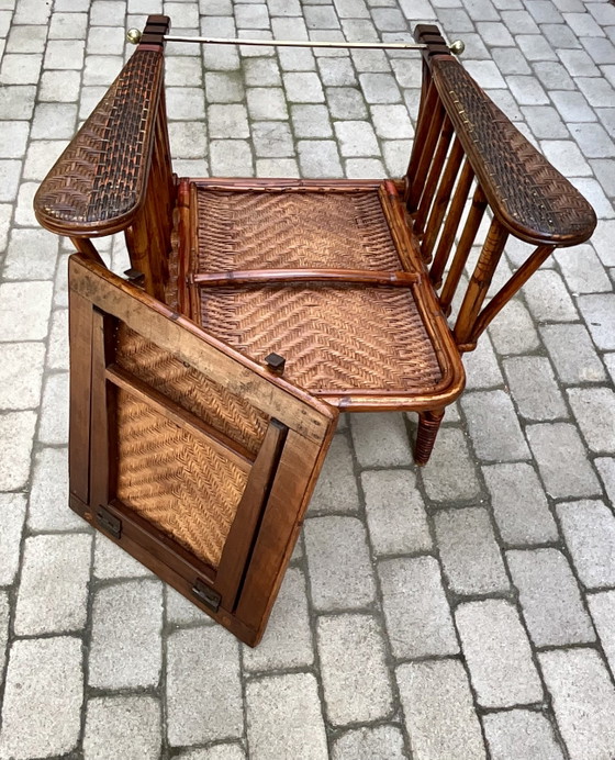Antieke Verstelbare Rotan Chaise Longue Met Voetensteun, Vroege 20e Eeuw – Verstelbare relaxstoel, Bamboo (photo 10 of 12)