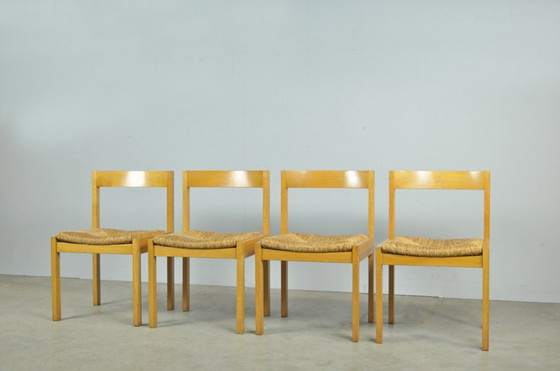 Image 1 of Vintage oak dining chairs with wicker seats, DUTCH DESIGN by Gerard Geytenbeek, 1960s