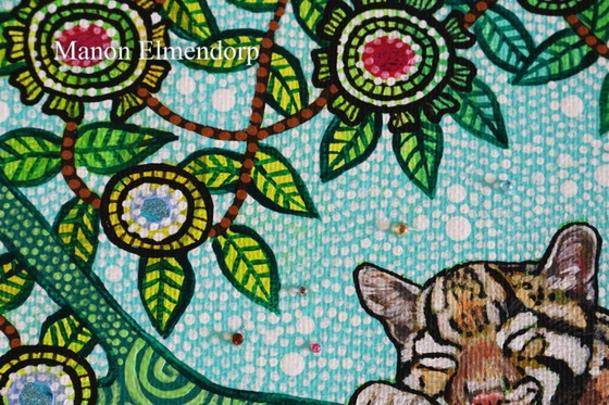 Image 1 of Hand-painted Small Painting Baby Clouded Leopard 18 x 24 cm