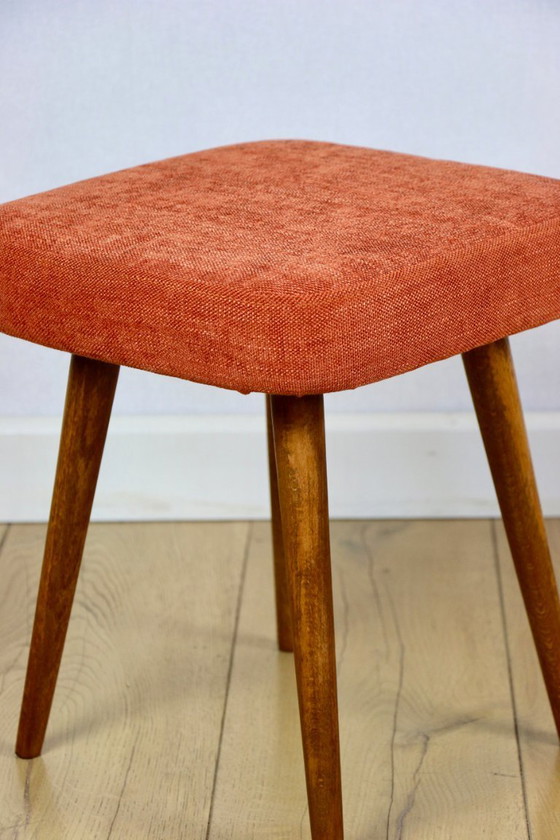 Image 1 of Tabouret carré vintage en terre cuite orange PRL années 1970