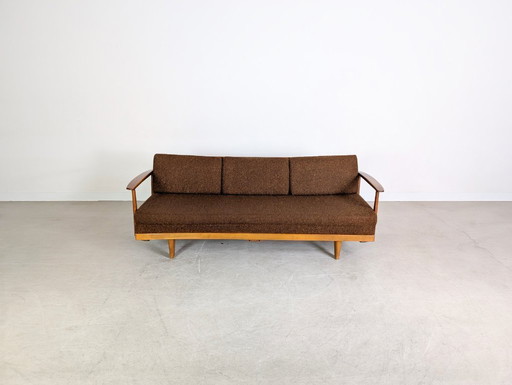 Vintage bank van Walter Wilhelm Knoll, uitschuifbaar, walnoothout