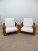 Pair of vintage solid wood Armchairs – new white fabric