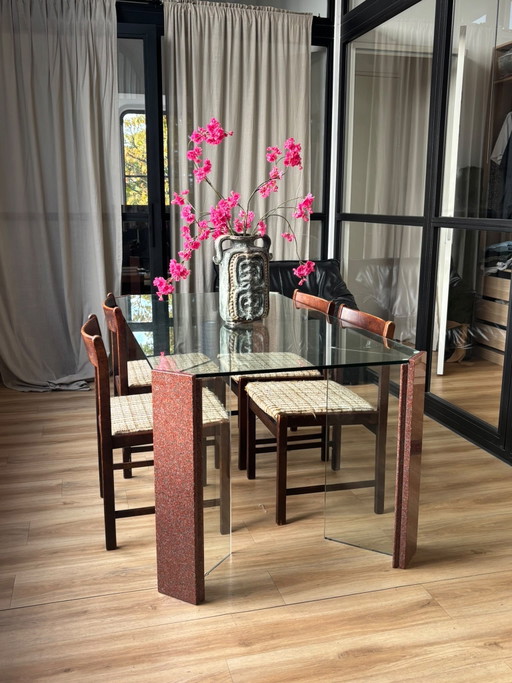 Glastisch / Schreibtisch mit Marmor