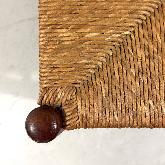 Image 1 of Taburete de roble con asiento de junco, años 50-60.
