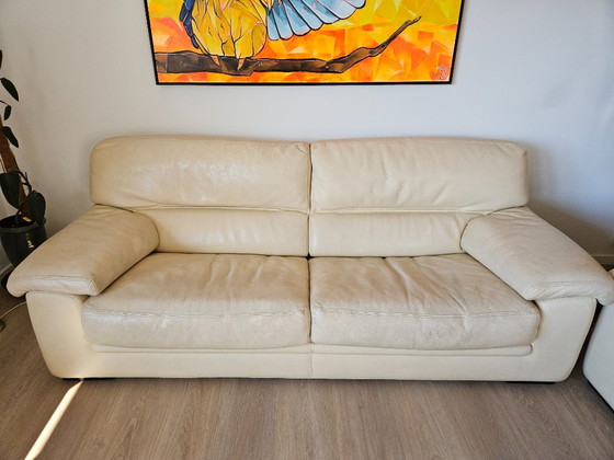 Roche Bobois 2 + 2½ dikke beige leren banken – Leer (photo 3 of 9)