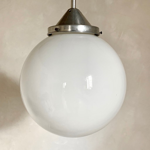 Vintage suspension ball opaline white diameter 30 cm – hanglampen, Aluminium (photo 2 of 8)