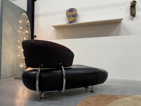 Image 1 of Leolux Kikko Chaise Longue zwart leer stof 