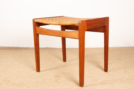 Image 1 of Coppia di sgabelli danesi in teak e paglia di Peter Hvidt, 1960.