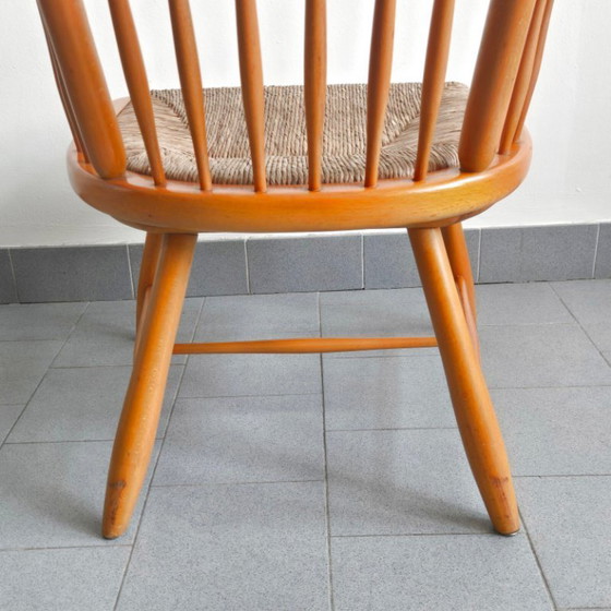 Image 1 of FAUTEUIL VINTAGE DE ARNO LAMBRECHT POUR WKS MOBEL 1950 EN HETRE & JONC 50S 1950S