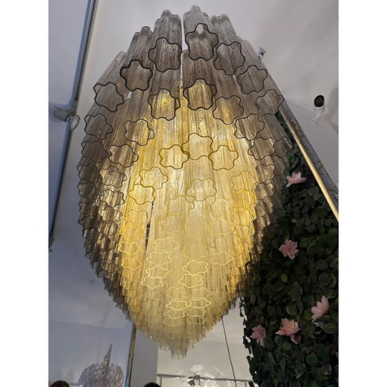 Image 1 of Lampadario ovale in vetro di Murano italiano, realizzato a mano – Oro opaco e multicolore