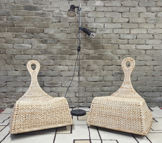 Image 1 of Pair of vintage 1970s woven natural fiber armchairs