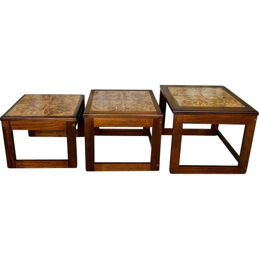 Tavolini impilabili vintage in teak e ceramica, Danimarca 1960
