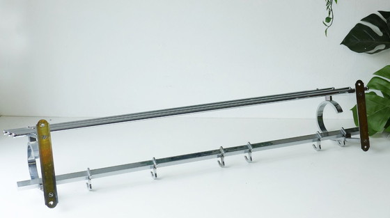 Image 1 of ART DECO Wardrobe Vintage Wall Coat Rack 1930s 1940s Chrome Silver Bauhaus Streamline