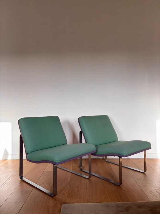 Cado Lounge chairs x 2 by Poul Henningsen Denmark, Side chairs, Chrome, Textile, mint (photo 3 of 12)