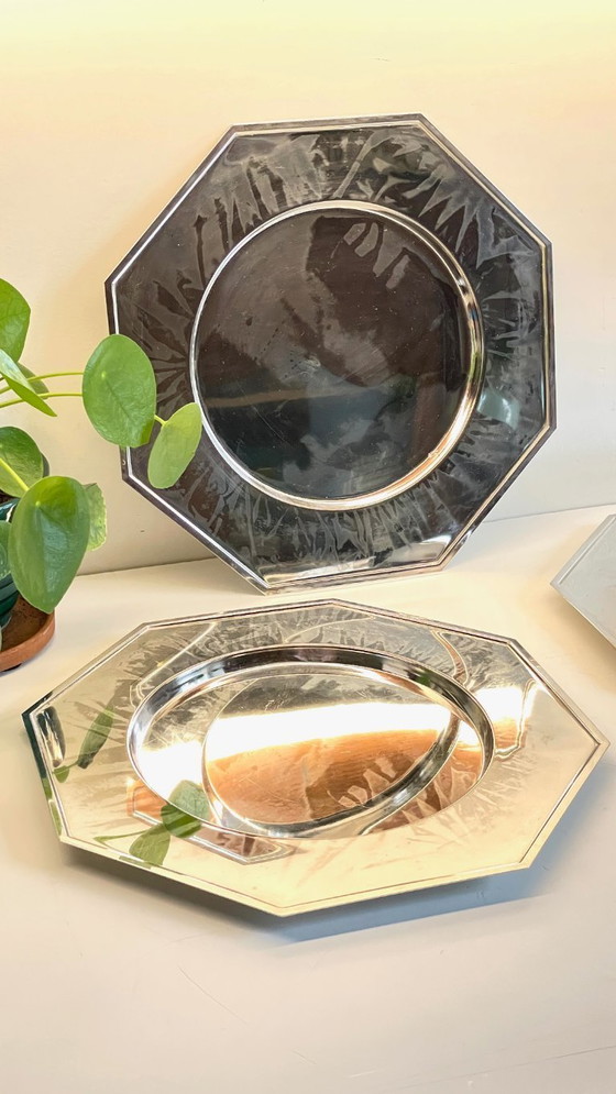 Image 1 of Set van 6 vintage zilveren metalen borden