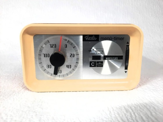 Image 1 of Iconic Fissler Design: Vintage Orange/Beige Menu Timer Kitchen Timer – 1970s Pop Art