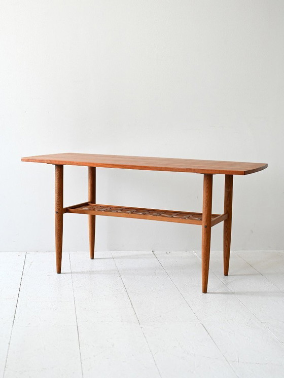 Image 1 of 1950s/60s Scandinavian Teak Coffee Table with Woven Shelf