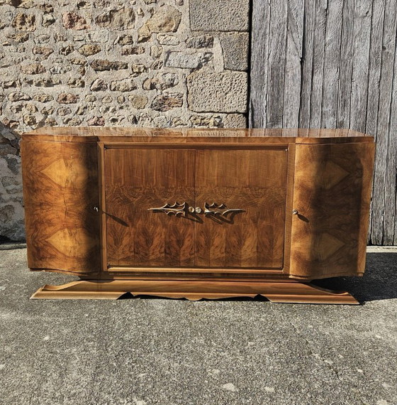 Image 1 of Buffet Art Déco français - Bois d'orme ronce brillant - Années 20