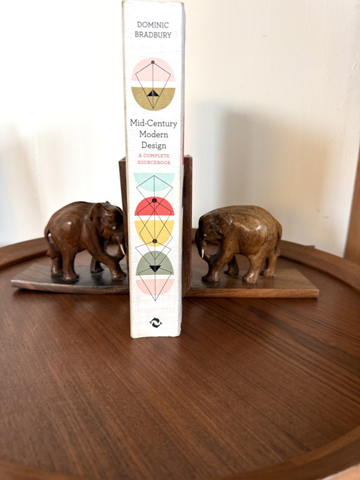 2x vintage teak elephant bookends ‘60s