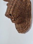 Buste Tête de Taureau en Rotin Vintage Mid Century à Suspendre au Mur