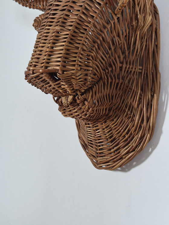 Busto Testa di Toro in Rattan Vintage Mid Century da Parete – Oggetti decorativi, Vimini (photo 2 of 13)