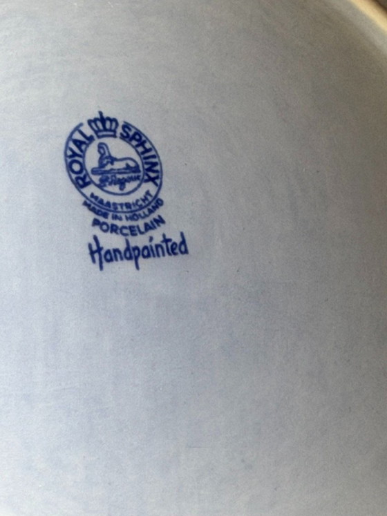 Set Of 5 Royal Sphinx Maastricht Porcelain Plates - Handpainted Blue White Floral Delfts Style - Made In (photo 10 of 11)