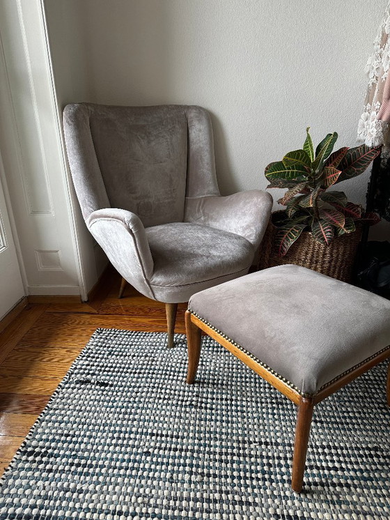 Image 1 of Ensemble chaise longue et tabouret de pied italien Mid Century