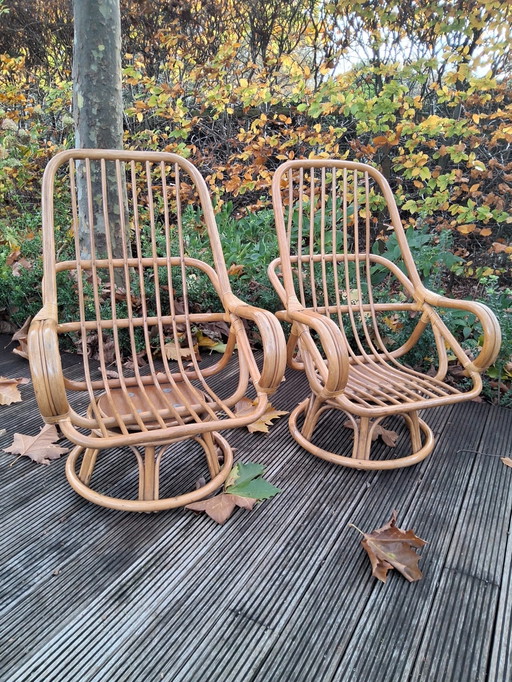 Sillones giratorios de bambú de los años 70