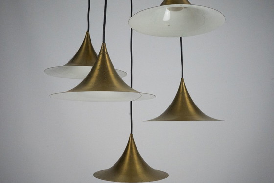 Image 1 of Fog & Morup, Midcentury Brass Pendant with Five Pendant Drops. Danmark, 1960s