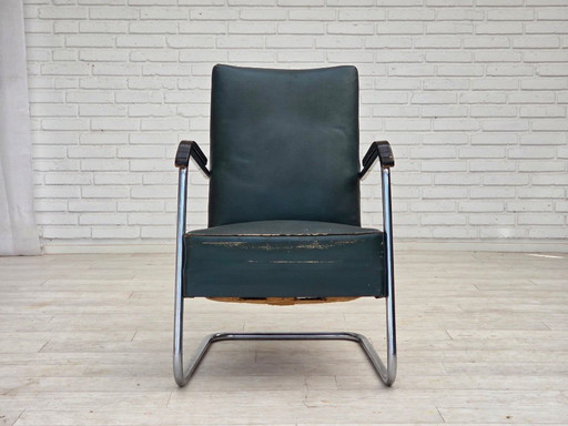 Fauteuil scandinave des années 1950, de style Bauhaus, en état d'origine.