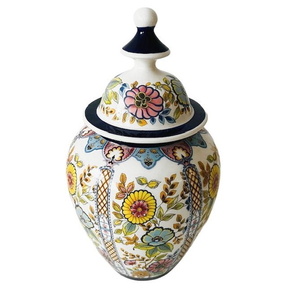 Image 1 of Vaso con coperchio fiorentino d'epoca con fiori colorati, anni '70