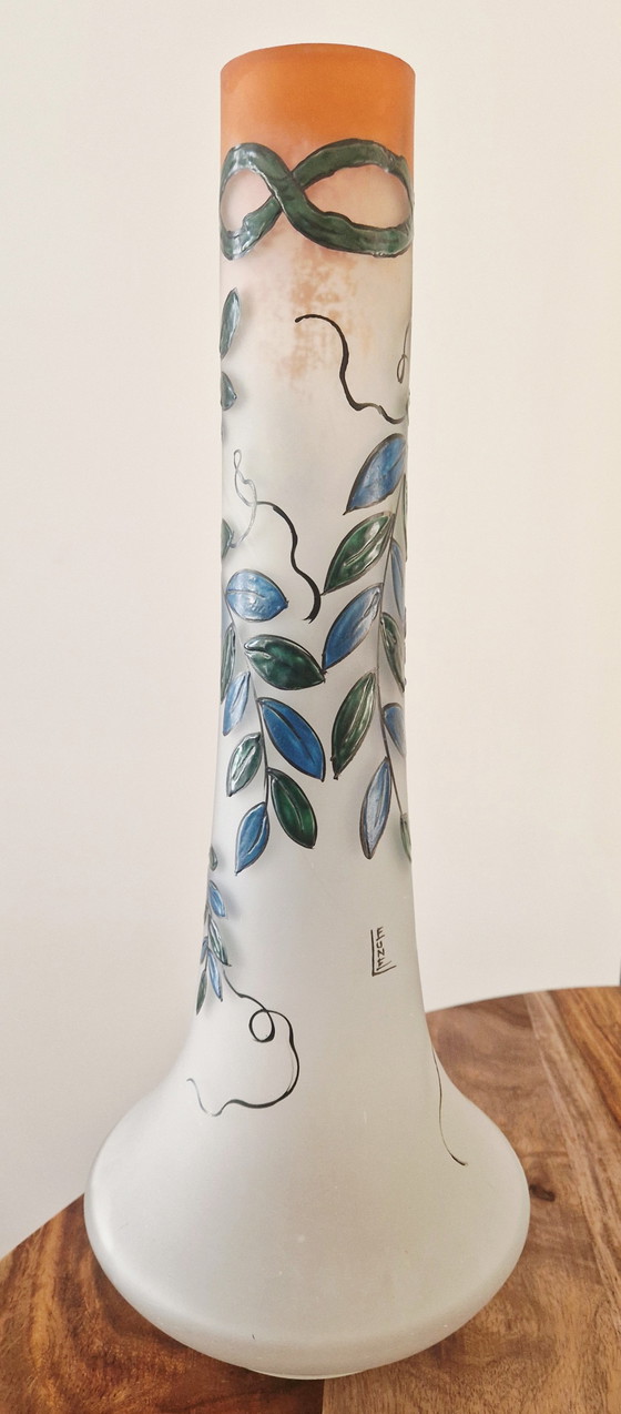 Image 1 of Art Deco Vase signiert Glashütte LEUNE- Auguste HEILIGENSTEIN- 1920