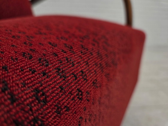 Image 1 of Sillón danés art déco de la década de 1950, tapizado en lana roja original y madera de haya.
