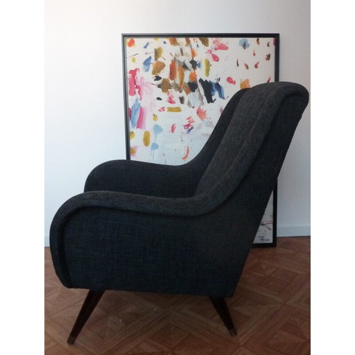 Fauteuil noir vintage restauré - années 1950