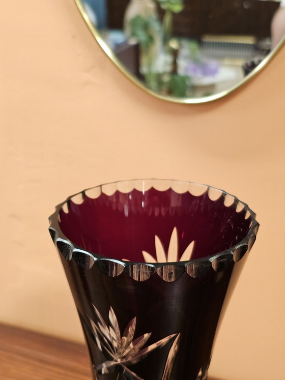 Antique Bohemian Ruby Red Cut Crystal Vase (photo 9 of 9)