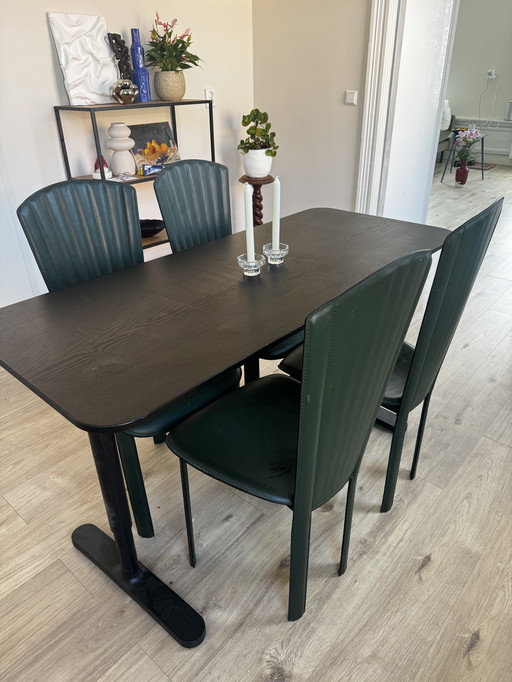4x Leather Dining Table Chairs Of Italian Design
