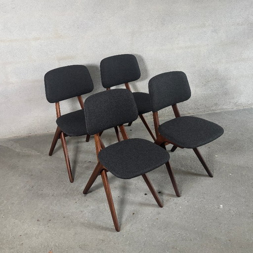 4x Louis van Teeffelen “Scissor” Stoelen gerenoveerd