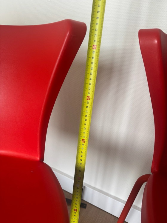 2x IKEA Designer Nicholai Wiig Hansen Stühle, Esszimmerstühle, Metall, Kunststoff, Rot (Foto 8 von 10)