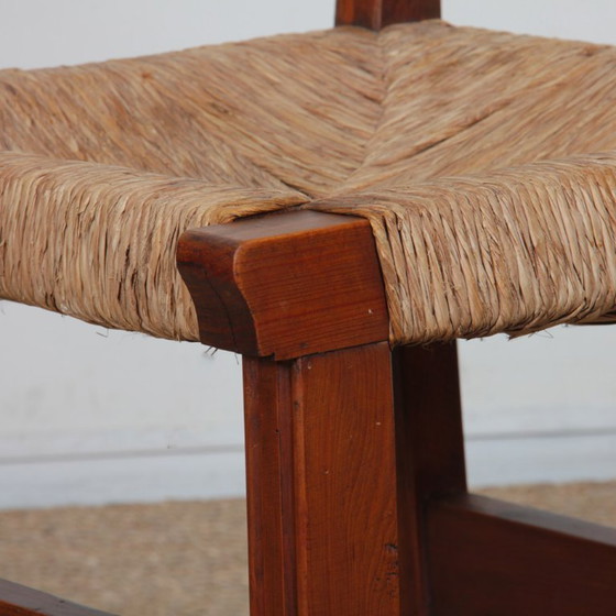 Image 1 of Set of 6 straw-seated wooden chairs, French work, 1950
