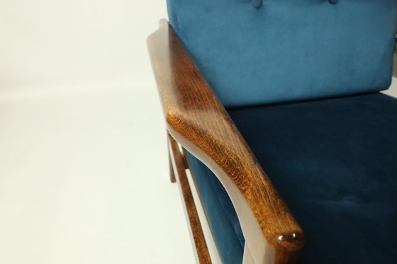 Image 1 of Vintage fauteuil blauw marin Scandinavisch ontwerp door Z.Bączyk 1965