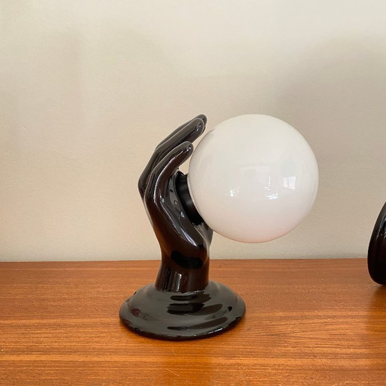 Image 1 of Coppia di applique da parete in ceramica nera a forma di mano degli anni '70 e '80