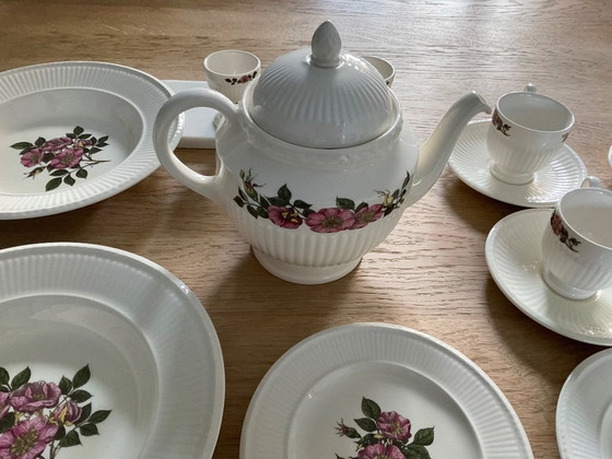 Image 1 of Wedgwood Biar Rose Teapot, espresso cups and egg cup