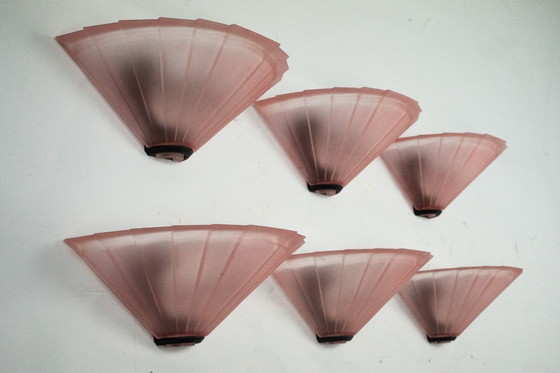 Image 1 of Ensemble de six appliques De Majo en verre de Murano rose épais. Italie, années 1980