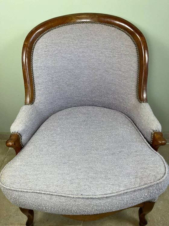 Louis Philippe Sessel aus Holz und lila Stoff – Wood (photo 13 of 13)