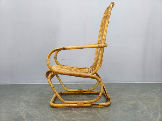 Image 1 of Italiaanse rotan loungefauteuil uit het midden van de 20e eeuw, jaren 60.